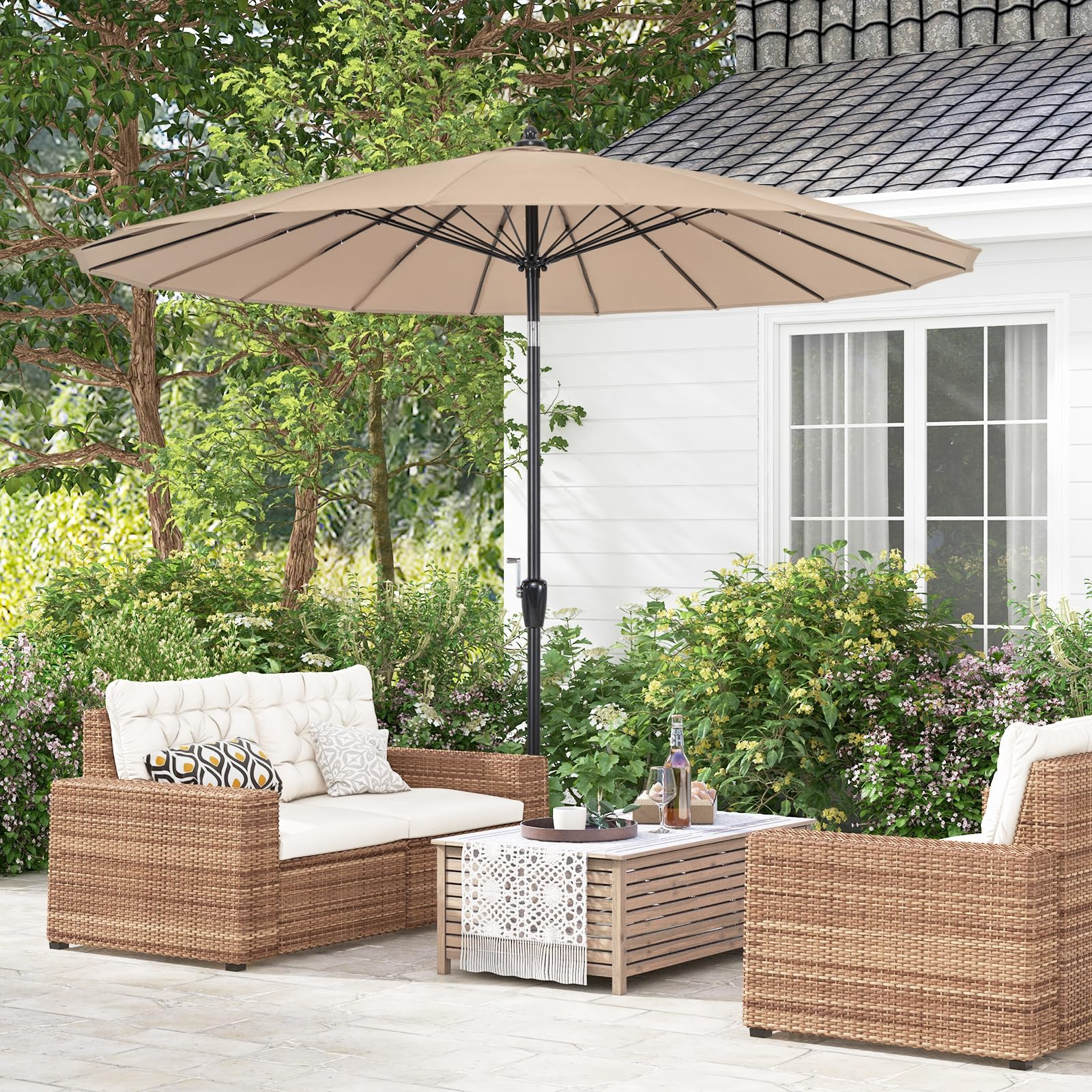 Tangkula 9FT Round Patio Umbrella, Outdoor Market Umbrella with 18 Fib – tangkula