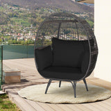 Tangkula Oversized Wicker Egg Chair, Wicker Patio Basket Circle Lounge Chair w/Metal Stand & 4 Thick Cushions, 450 LBS Max Load