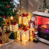 Tangkula Set of 3 Lighted Box Pre-lit Present Boxes with 100 Warm White Lights