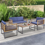 Tangkula 4 Piece Patio Chair Set, Acacia Wood Chair Set w/ 2 Chairs, 1 Loveseat & 1 Coffee Table
