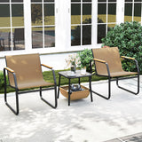 Tangkula 3 Pieces Patio Furniture Set with Breathable Mesh Fabric and Metal Frame