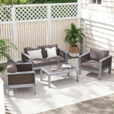 Tangkula Outdoor Rectangle Coffee Table, Aluminum Side Table w/Tempered Glass Tabletop
