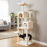 Tangkula Multi-level Cat Tree Modern Cat Tower with Upholstered Perch and 2 Cat Condo
