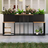 Tangkula PE Rattan Garden Planter Table with Built-in Chairs and Storage Space
