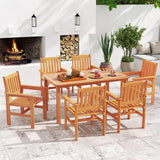 Tangkula 7-Piece Patio Wood Dining Table Set Outdoor Rectangular Table and 6 Armchairs