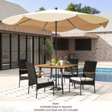 Tangkula 5 Pieces Patio PE Wicker Dining Set, 42.5” Square Acacia Wood Dining Table and Chairs with Cushions
