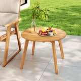 Tangkula 24.5 Inch Outdoor Acacia Wood Round Accent Bistro Patio Table with Slatted Tabletop