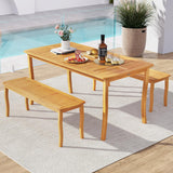Tangkula 63 Inch Outdoor Acacia Rectangular Table with 1.97” Umbrella Hole and Benches Set