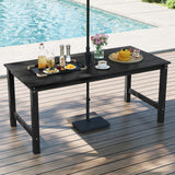 Tangkula HDPE Outdoor Dining Table 67” Patio Table with Wood-Like Tabletop and Umbrella Hole