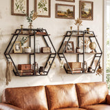 Tangkula Hexagon Wall Shelf with 4 S-Shaped Hooks & Heavy Duty Metal Frame