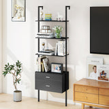 Tangkula Ladder Bookshelf with 4 Open Shelves & 2 Drawers