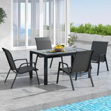 Tangkula 5 Piece Patio Rattan Dining Set, Outdoor Table & Chairs Set for 4, Machine Woven Wicker Tabletop & Seat (Brown)