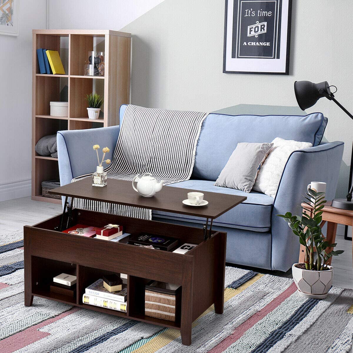 Wood Lift Top Coffee Table, Modern Coffee Table - Tangkula