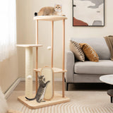 Tangkula Wood Cat Tree for Indoor Cats, Multi-Level Modern Cat Tower with Sisal Scratching Board & Post
