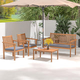 Tangkula 4 Piece Patio Wood Furniture Set, Acacia Wood Sofa Set w/Loveseat, 2 Chairs & Coffee Table