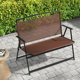 Tangkula Folding Outdoor Garden Bench, 2-Person Patio Bench with Backrest and Armrests