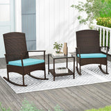 Tangkula 3 Pieces Rocking Wicker Bistro Set, Outdoor Front Porch Rocker Chairs Conversation Set