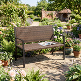 Tangkula Wicker Outdoor Bench with Soft Sponge Seat