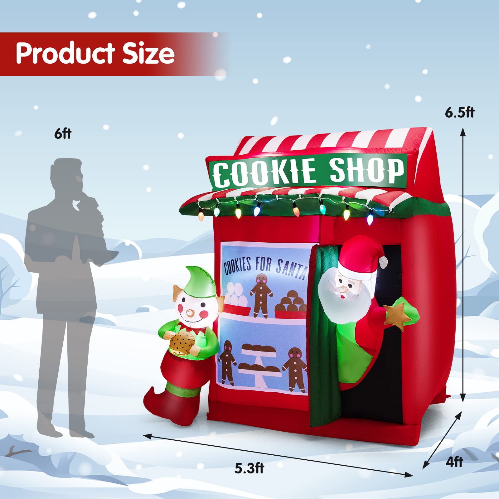 Tangkula 6.5 FT Christmas Inflatable Santa Claus, Lighted Self Inflating Xmas Decoration