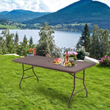 Tangkula 6' Center Folding Table Portable Rattan Design Indoor Outdoor Use with Carrying Handle