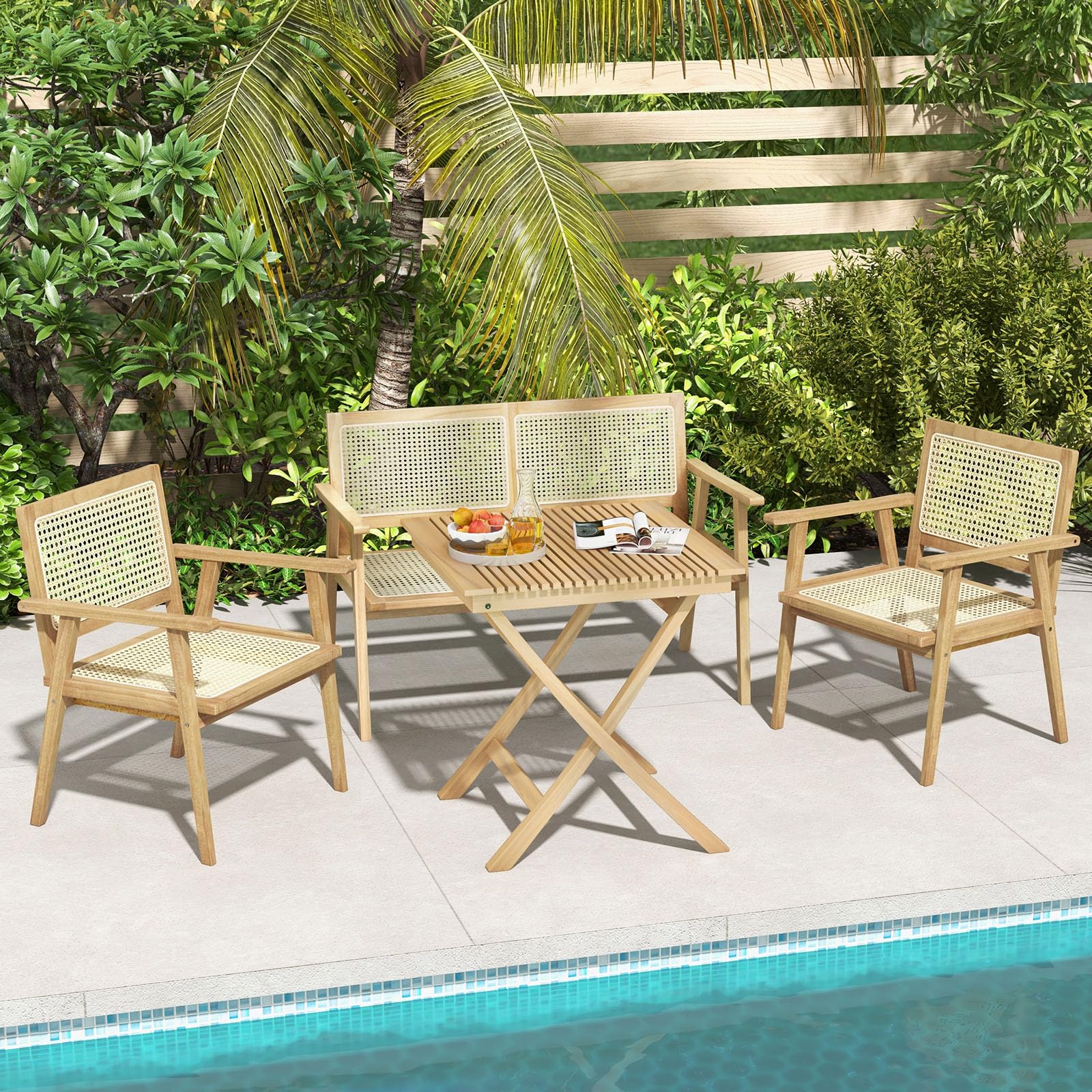 Tangkula Patio Table and Chair Set for 4, Outdoor Wood Conversation Set, Suitable for Backyard, Garden, Porch