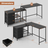 Tangkula L-Shaped Computer Desk with Power Outlet, Convertible Corner Desk with Drawers & Shelves