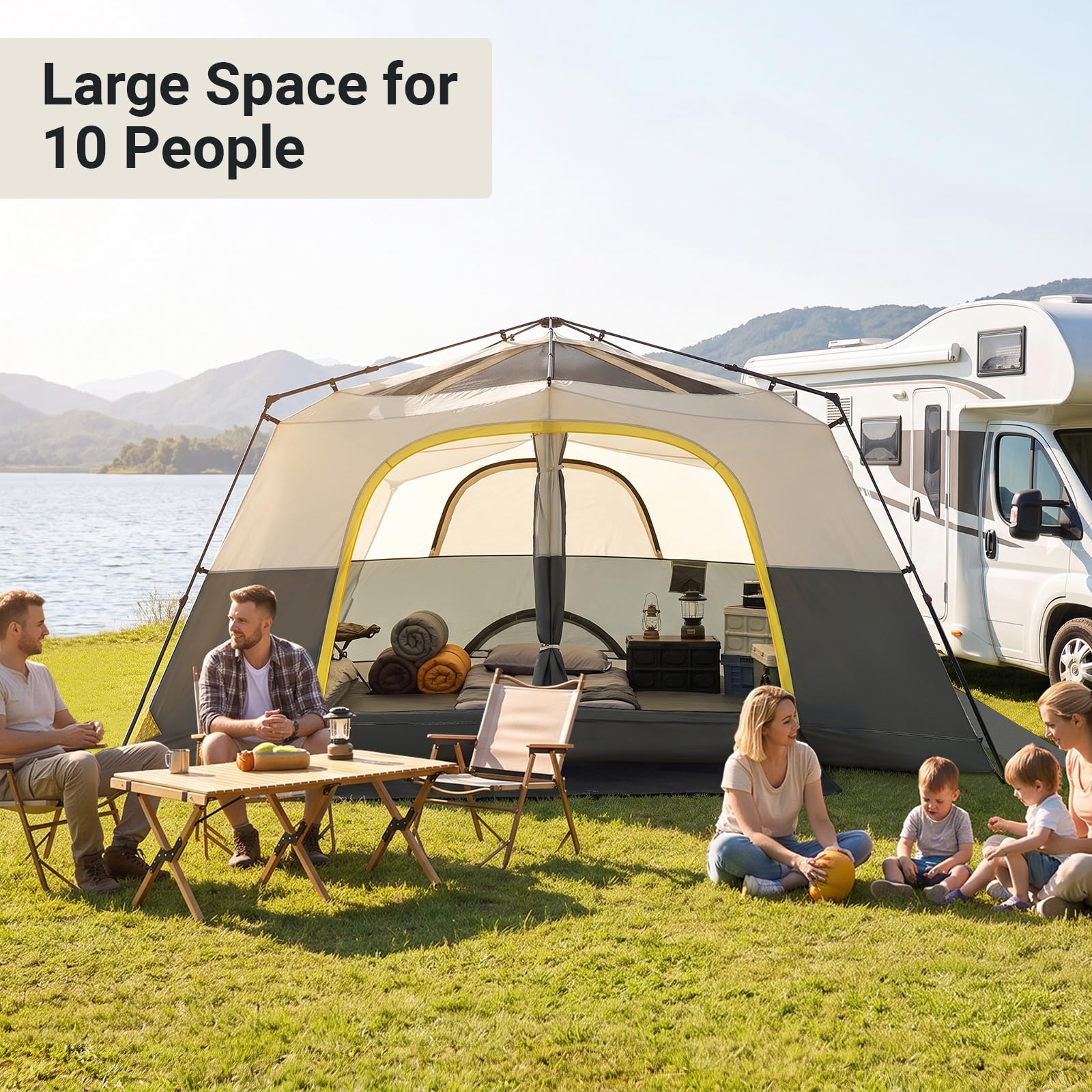 Tangkula 10 Person Instant Cabin Camping Tent with Rainfly (13 ft x 9 ft)
