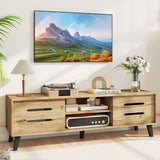 Tangkula Mid Century Modern TV Stand with Sliding Doors and Cable Hole for 65 Inch TVs
