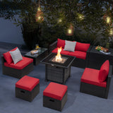 Tangkula 9 Pieces Patio Furniture Set with 50,000 BTU Propane Fire Pit Table