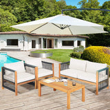 Tangkula Outdoor Wood Furniture Set with 2 Set Cushion Covers