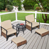 Tangkula 5 Pieces Patio Furniture Set, Space Saving All Weather PE Wicker Chairs and Table Set with Soft Cushions