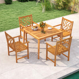 Tangkula 5 Pieces Patio Dining Set Wood Square Dining Table with 1.96” Umbrella Hole and 4 Chairs