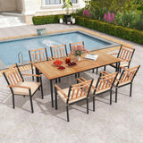 Tangkula 9-Piece Patio Dining Set, 79" Rectangle Dining Tables with 8 Wooden Armchairs