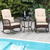 Tangkula 3 Piece Patio Rocker Set, Patiojoy Outdoor Wicker Rocking Chairs w/Double-Layer Coffee Table