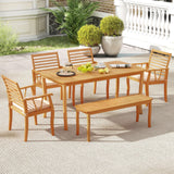 Tangkula 6 Pieces Acacia Wood Patio Dining Set with Bench