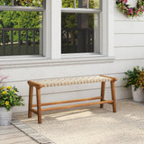 Tangkula Teak Wood Outdoor Bench with Weave Seat
