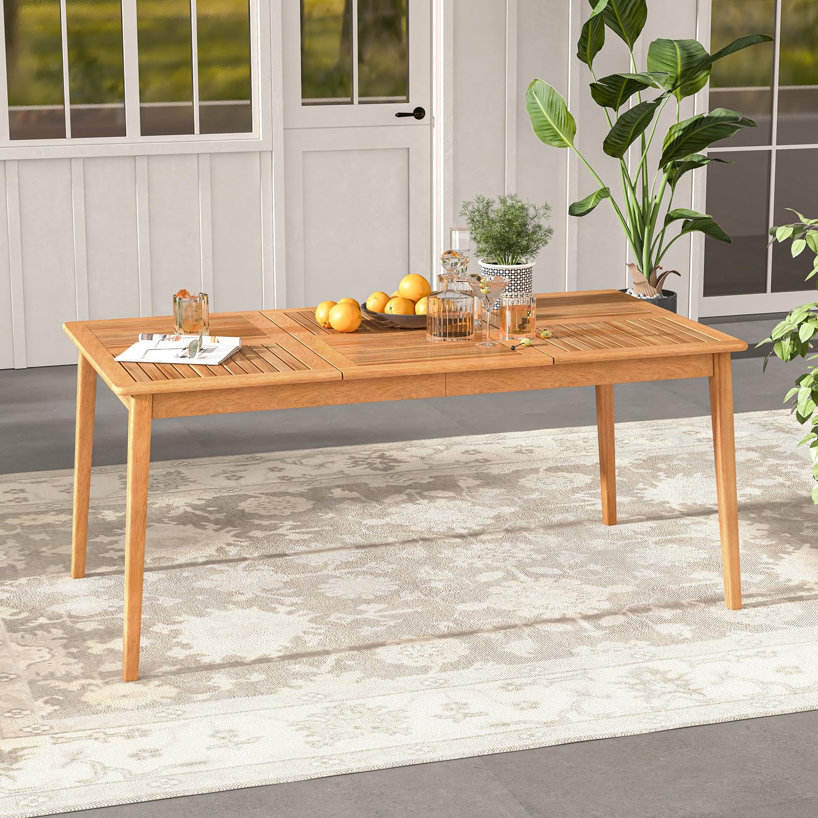 Rectangular Dining Table Tangkula Pieces Outdoor Acacia Wood