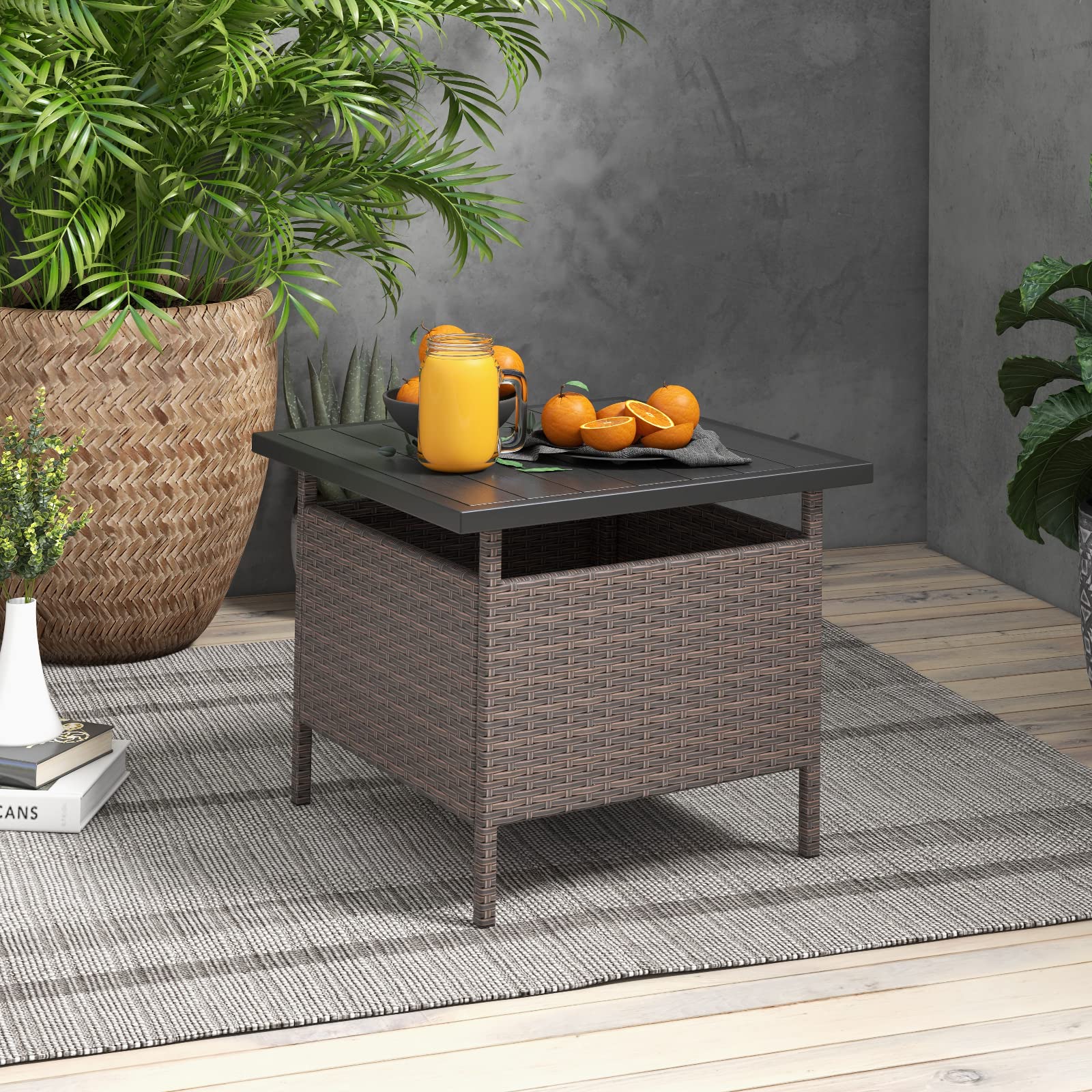 Tangkula Outdoor Wicker Table, Rattan Coffee Table with Umbrella Inser – tangkula