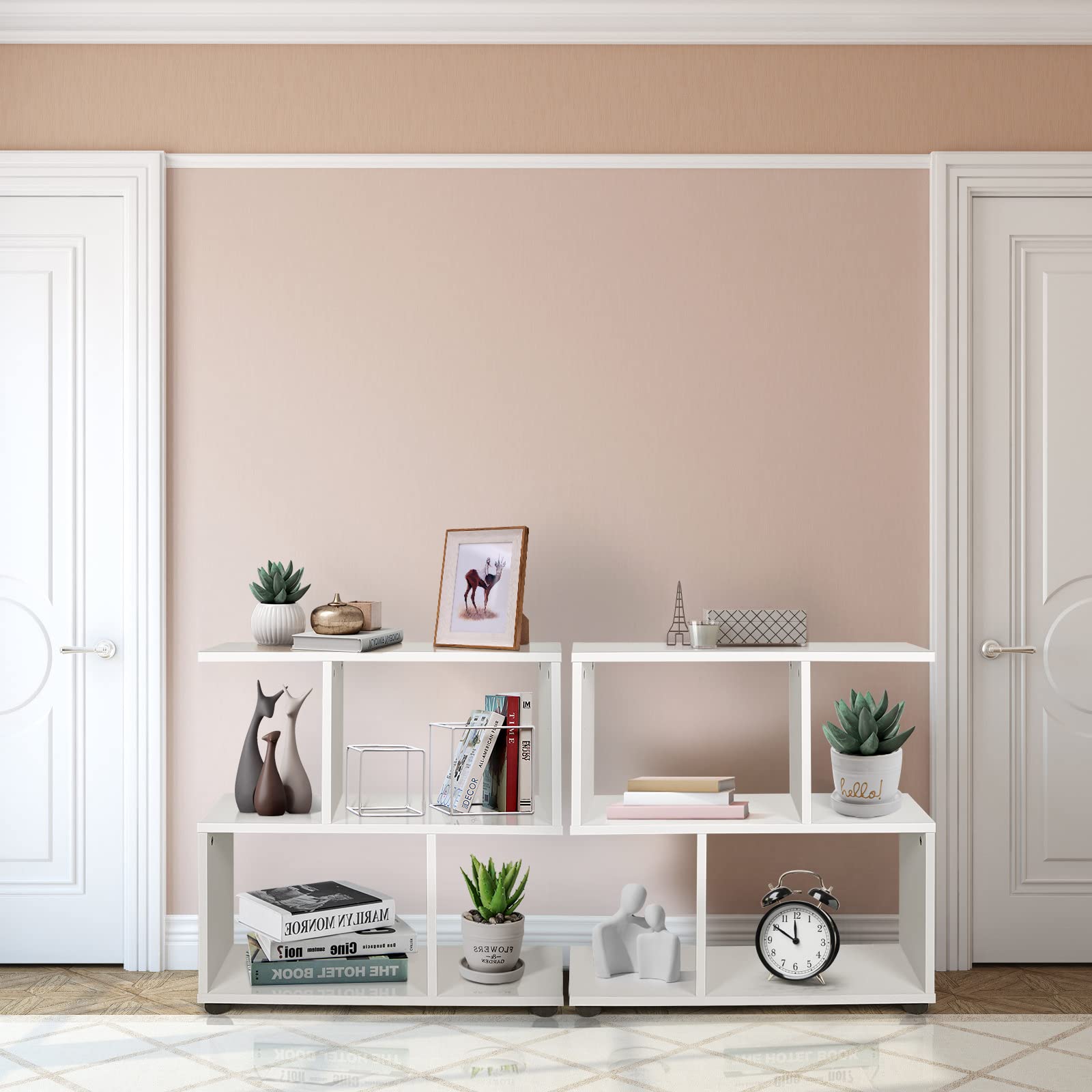 2 Tier Geometric Bookshelf, Freestanding Wood Display Shelf - Tangkula