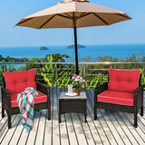 Tangkula 3 Pieces Patio Furniture Set Outdoor Rattan Wicker Coffee Table & Chairs Set