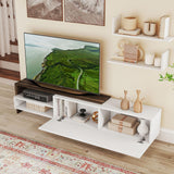 Tangkula White TV Stand with 2 Wall Shelves