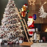 Tangkula 5.5 FT Lighted Reindeer & Santa Claus on Ladder