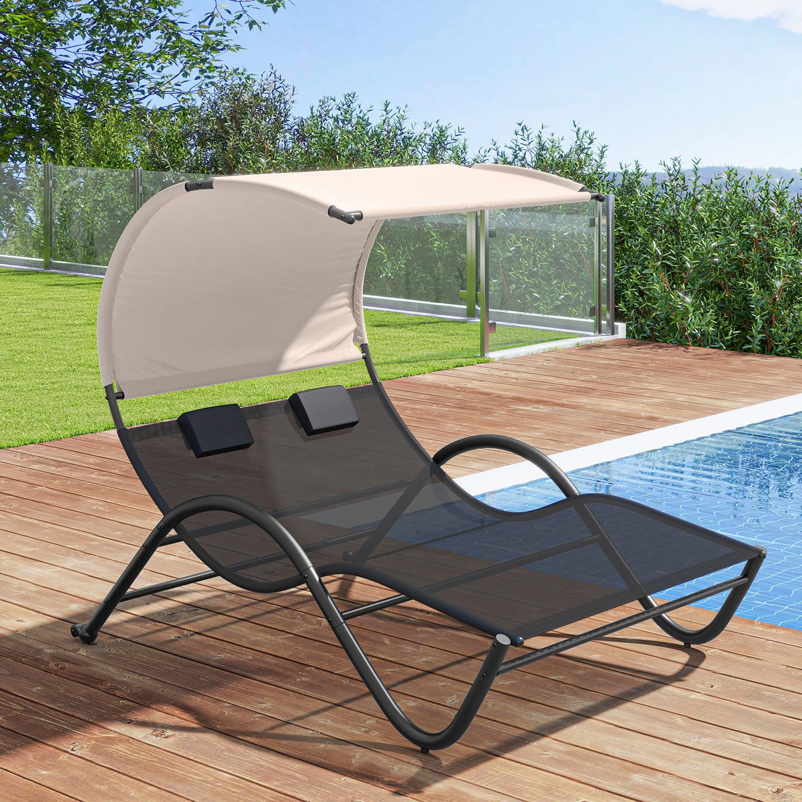Tangkula Person Lounge Chair with Adjustable Canopy, Outdoor