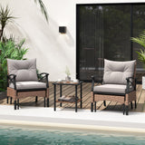 Tangkula 5 Pieces Wicker Patio Furniture Set, Outdoor Rattan Chairs with Ottomans, Cushions and 2-Tier Tempered Glass Side Table