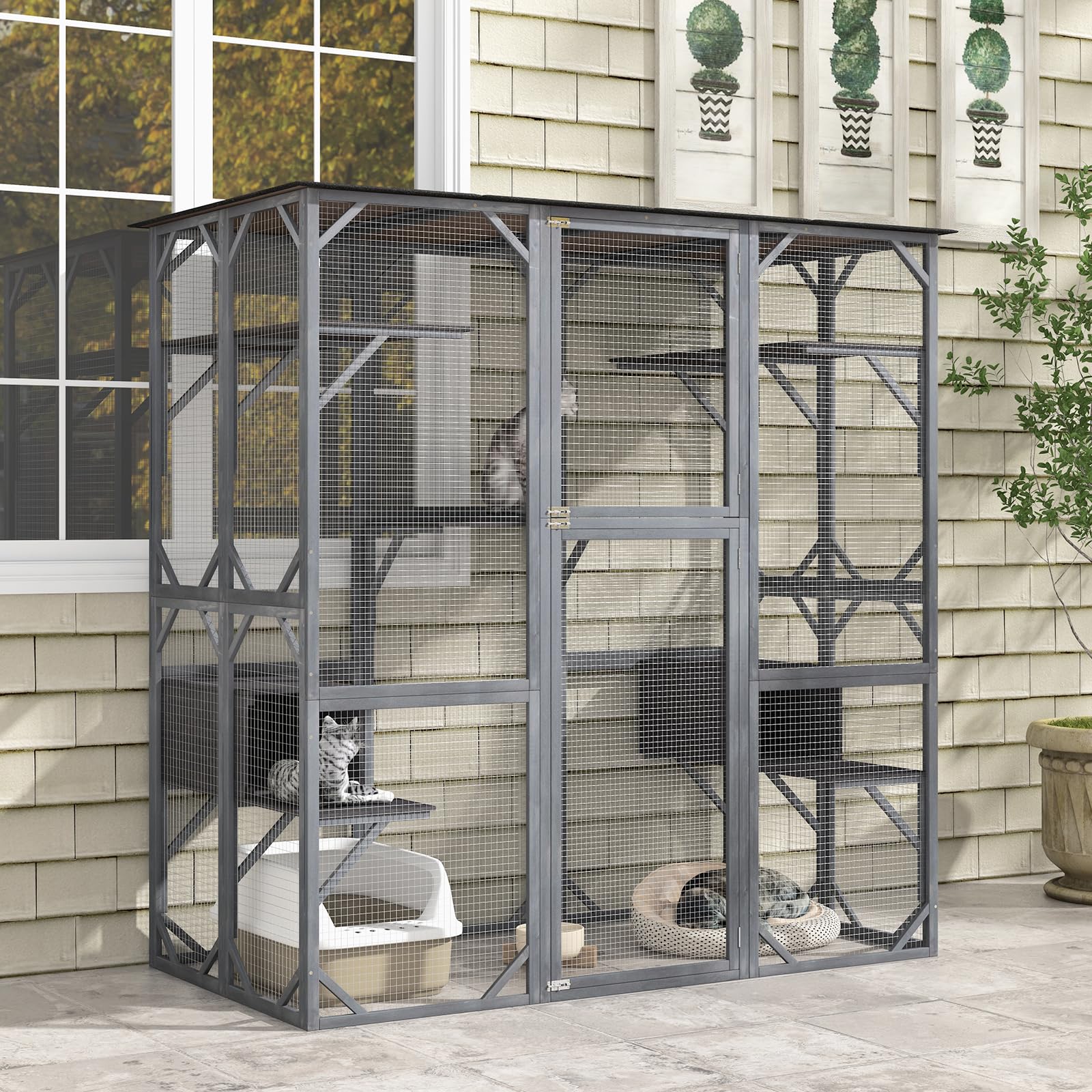 Tangkula Catio Outdoor Cat Enclosure Large, 71 Inch Outdoor Cat House Weatherproof with Asphalt Roof