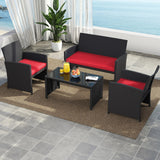 Tangkula 4 Pieces Patio Furniture Set with Tempered Glass Tabletop and Removable Cushion