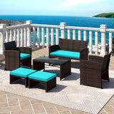Tangkula 6 Pieces Outdoor Sectional Conversation PE Rattan Sofa Set