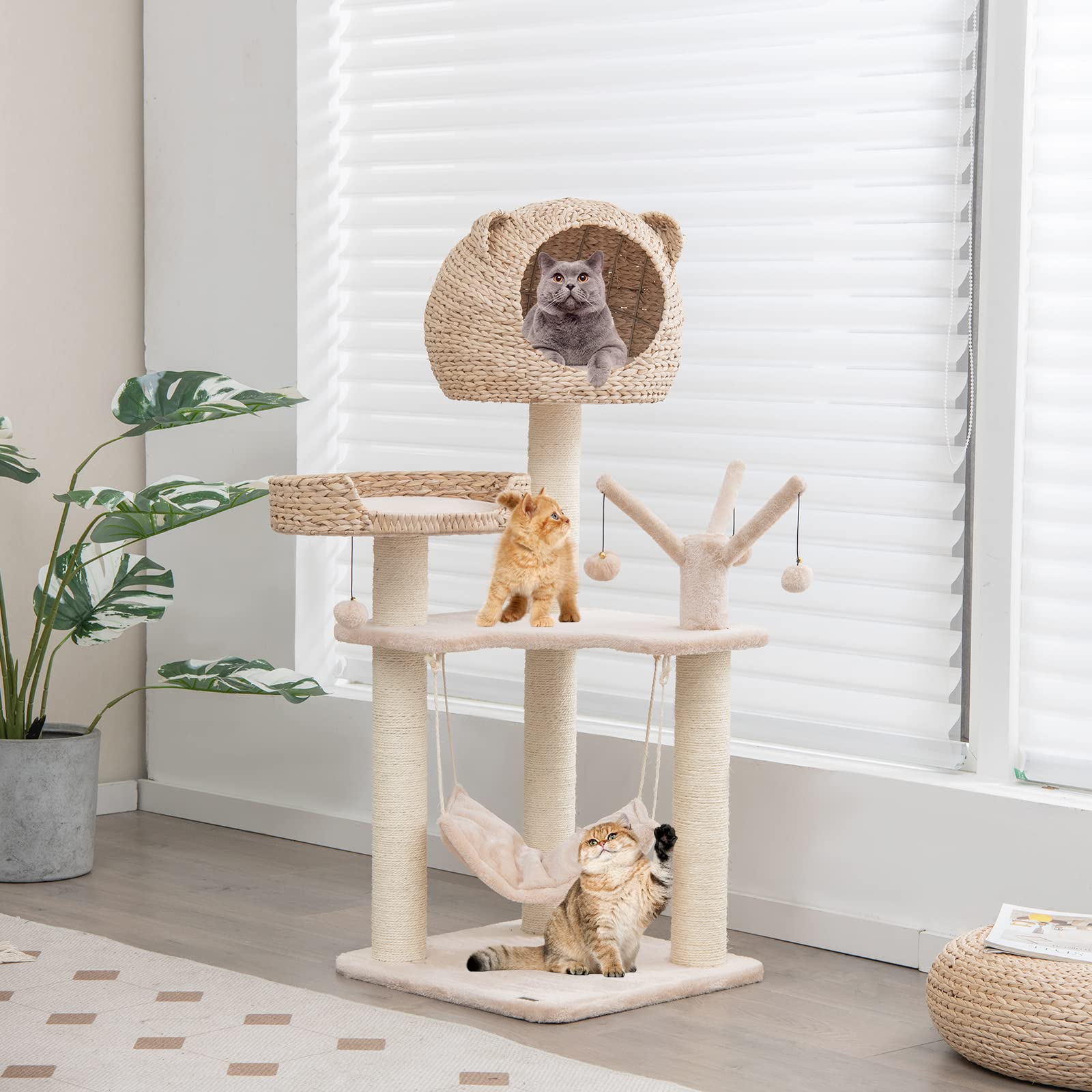 Tangkula Cat Tree for Indoor Cats, Multi-Level Tall Cat Tree with Natural Sisal Scratching Posts