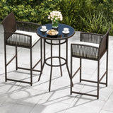 Tangkula Outdoor Heavy Duty Wicker Bar Height Table & 2 Cushioned Barstools