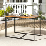 Tangkula Acacia Wood Patio Dining Table with Metal Frame